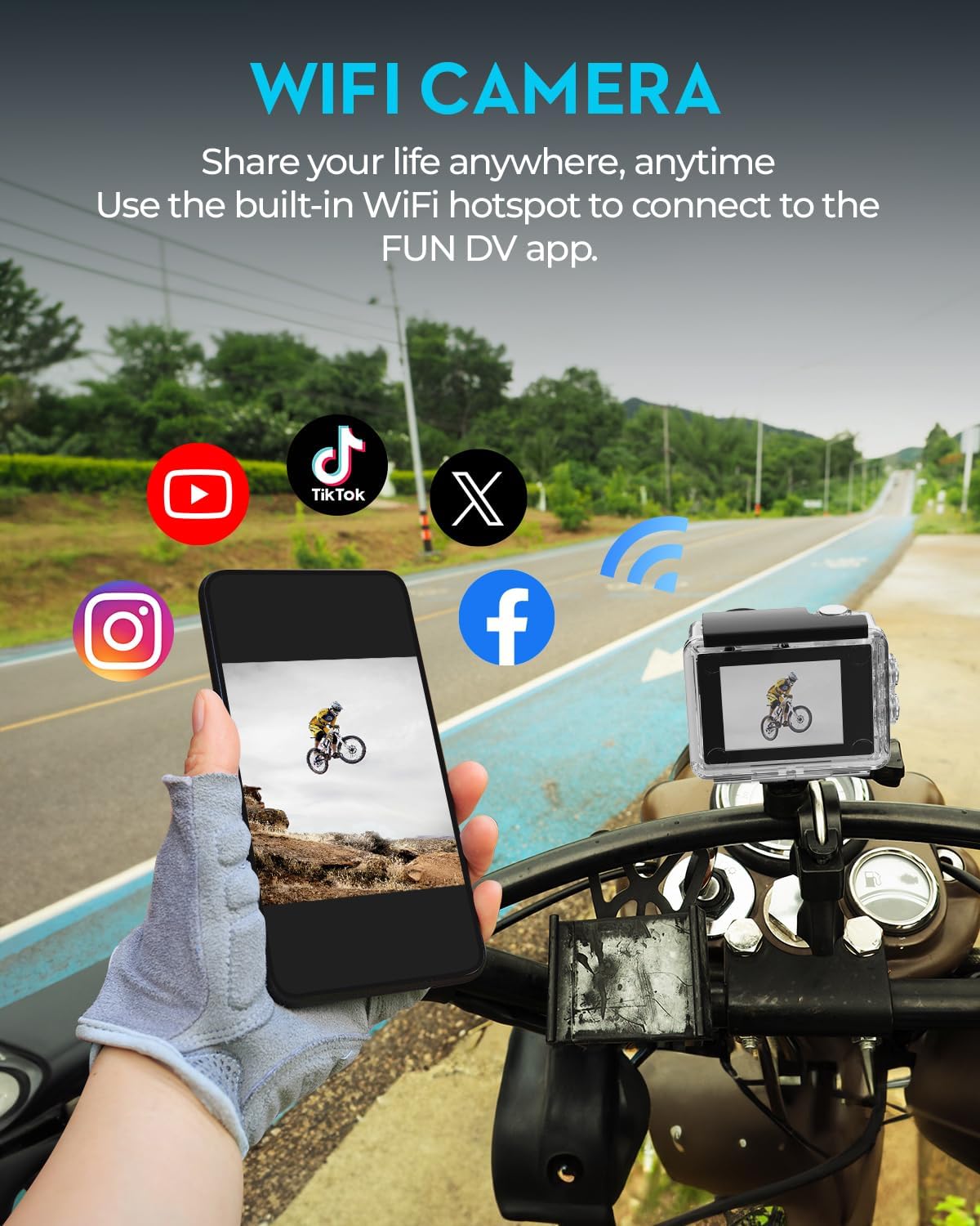 Action Camera 4K30fps with 64G SD Card,HD Waterproof Camera 131ft Underwater Cameras 20MP Pre-Recording WiFi Camera 170° Remote Control Sports Cameras with 2 Batteries Helmet Mount Accessories Kits - Image 6