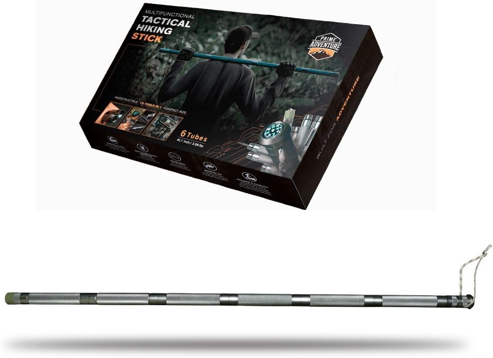 Hiking Tactical Stick Walking Staff - Outdoor Multitool Gear Trekking Pole Collapsible Retractable Premium 15 in 1 | 8 Tubes - Image 5